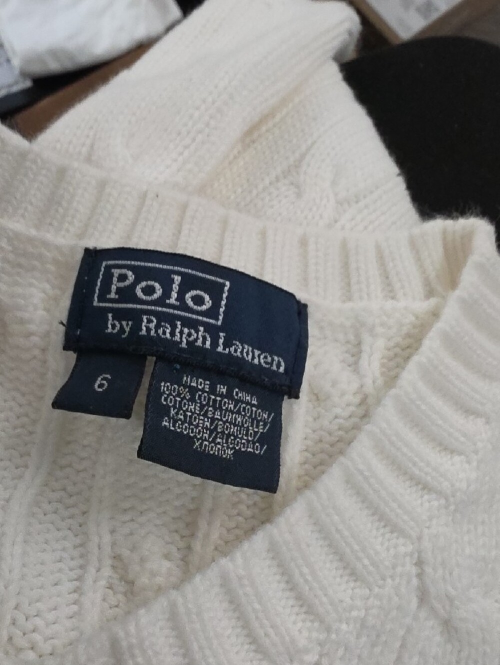 Kids Polo by Ralph Lauren White Cable-Knit V-Neck Sweater Vest with Navy Pony - Picture 3 of 3